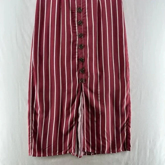 Trixx Dress Size XL A-Line Midi Striped Faux Button Front String Back Rayon Red - Picture 4 of 11